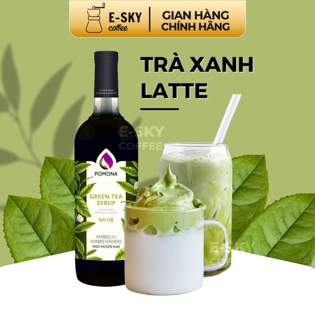 Siro Trà Xanh POMONA Green Tea Syrup Nguyên Liệu Pha Chế Hàn Quốc Chai Thủy Tinh 1 lít