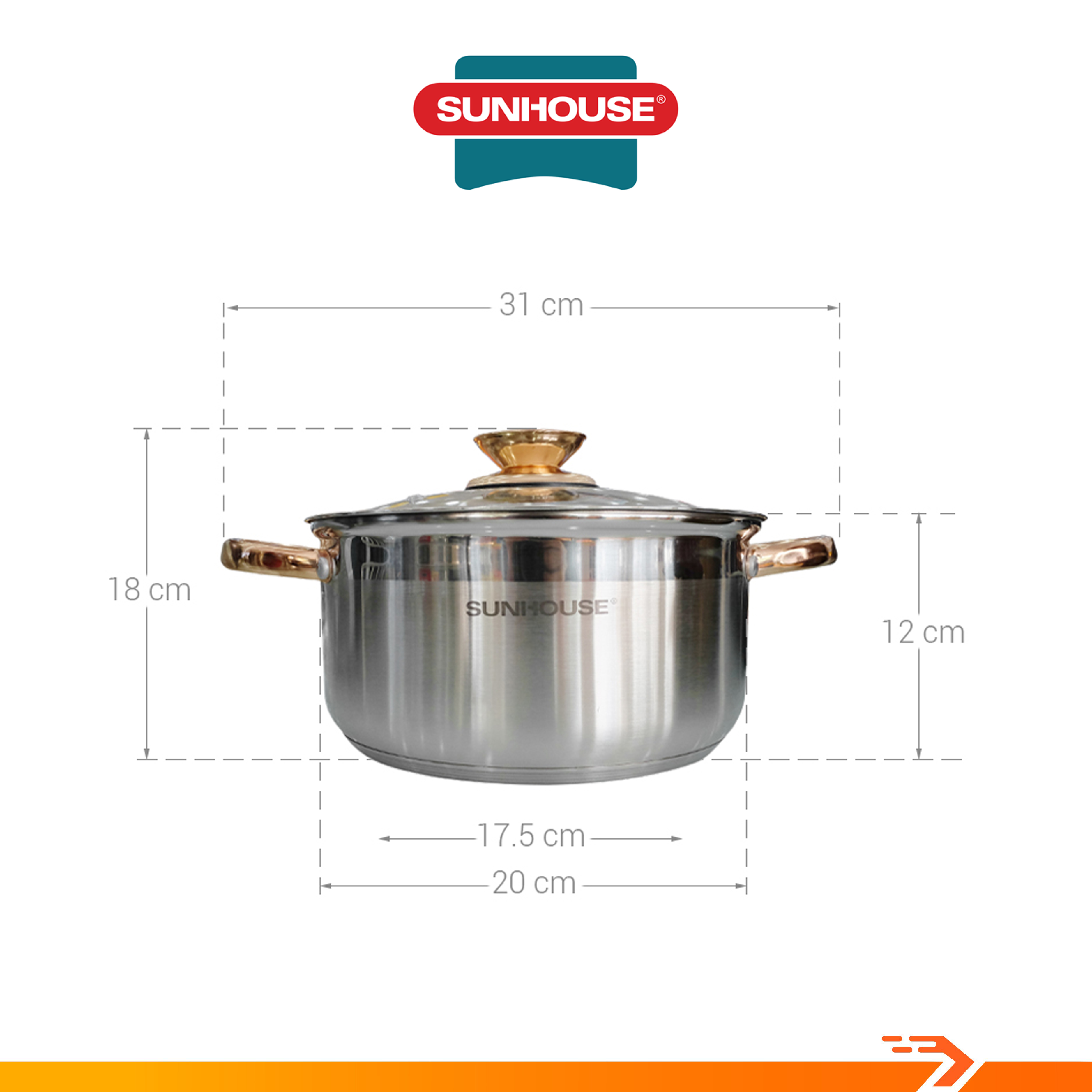 Nồi Inox 5 Đáy Sunhouse 20cm SHG24220