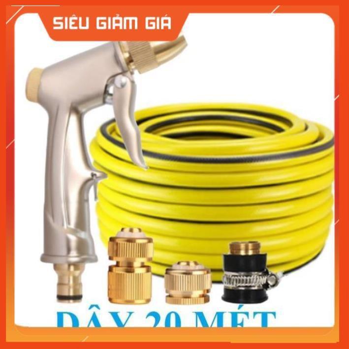 Bộ dây vòi xịt nước rửa xe, tưới cây . tăng áp 3 lần, loại 20m 206701-1 đầu đồng, cút đồng