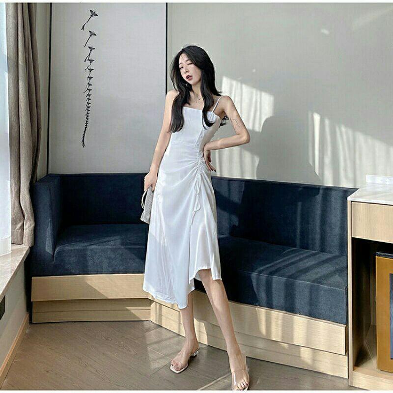 ĐẦM DỰ TIỆC ĐẦM XOÈ NHÚN EO VÁY CHỮ A HAI MÀU TRẮNG ĐEN