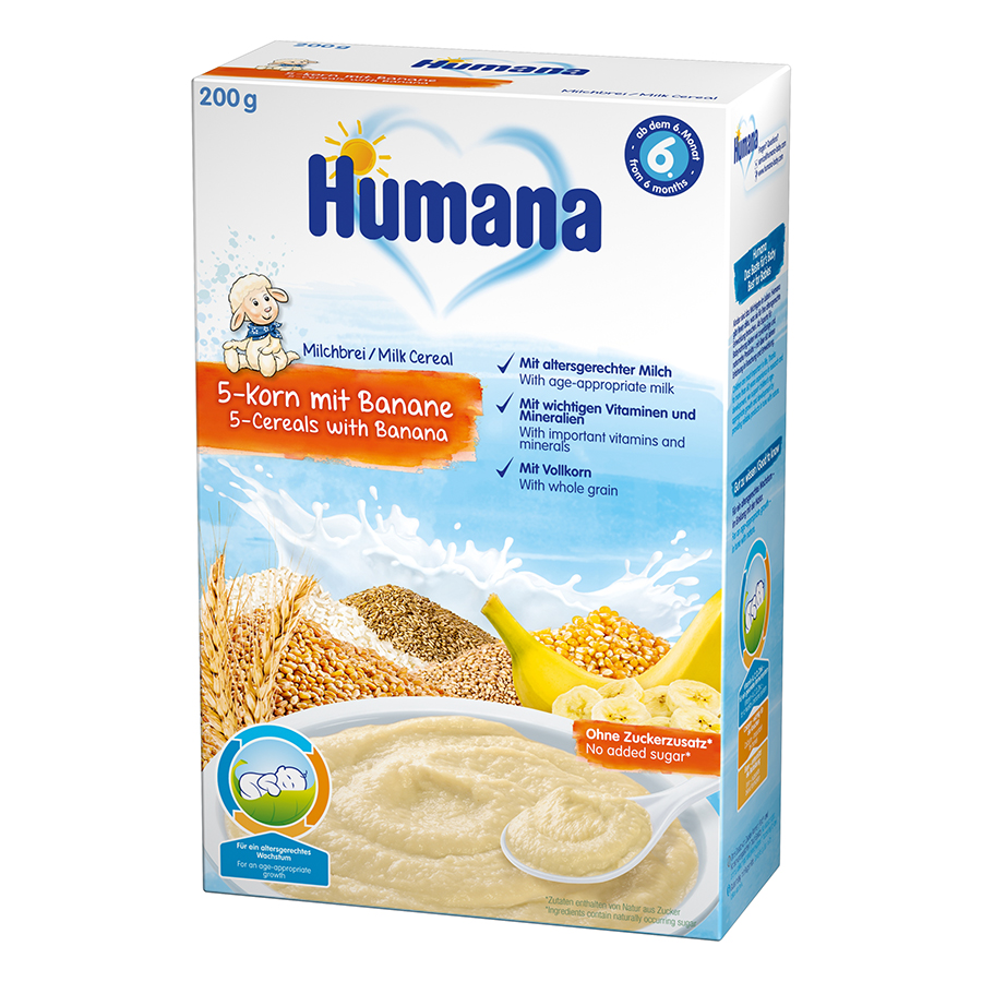 Bột Dinh Dưỡng Ăn Dặm Humana Có Sữa 5 Loại Ngũ Cốc - Chuối (200g)