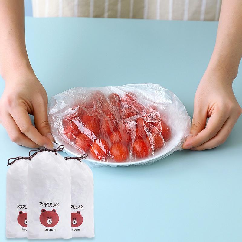 Túi 100 Màng Bọc Thực Phẩm Co Giãn Siêu Dai Có Chun Hình Túi Gấu An Toàn Vệ Sinh có thể tái sử dụng nhiều lần