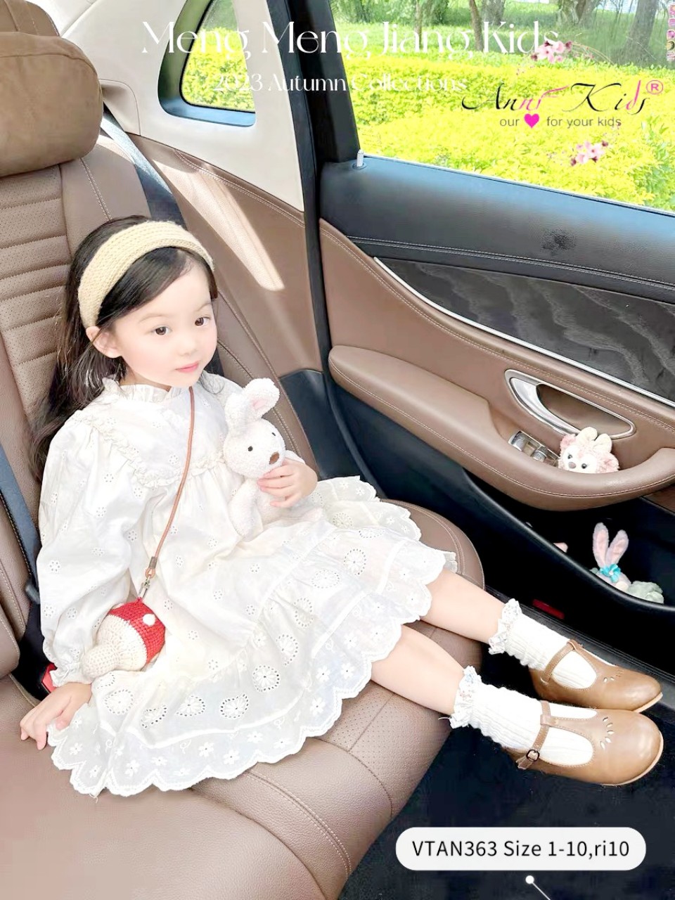 Váy bé gái dài tay, Đầm trắng cho bé 1-10 tuổi thêu hoa cổ viền vuông vải thô boil mềm mại kiểu dáng điệu đà