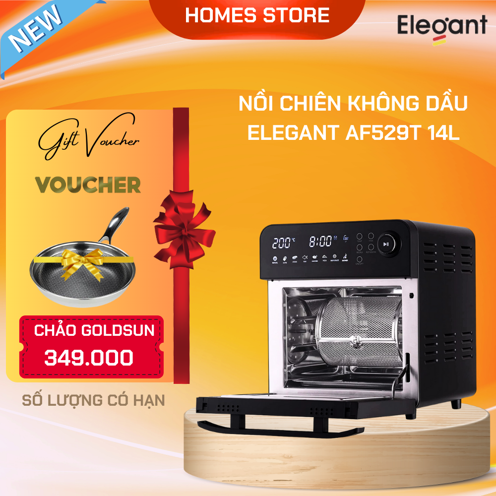 Nồi Chiên Không Dầu Thương Hiệu Đức ELEGANT AF529T 8 Chế Độ Nấu Dung Tích 14 Lít Công Suất 1600 W - Hàng Chính Hãng