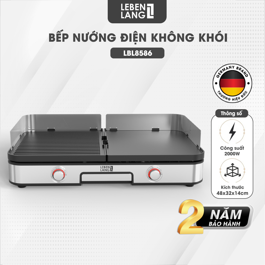 Bếp nướng điện không khói Lebenlang LBL8586, khay nướng tháo rời, chống dính cao cấp, công suất 2000W, bảo hành 2 năm - hàng chính hãng