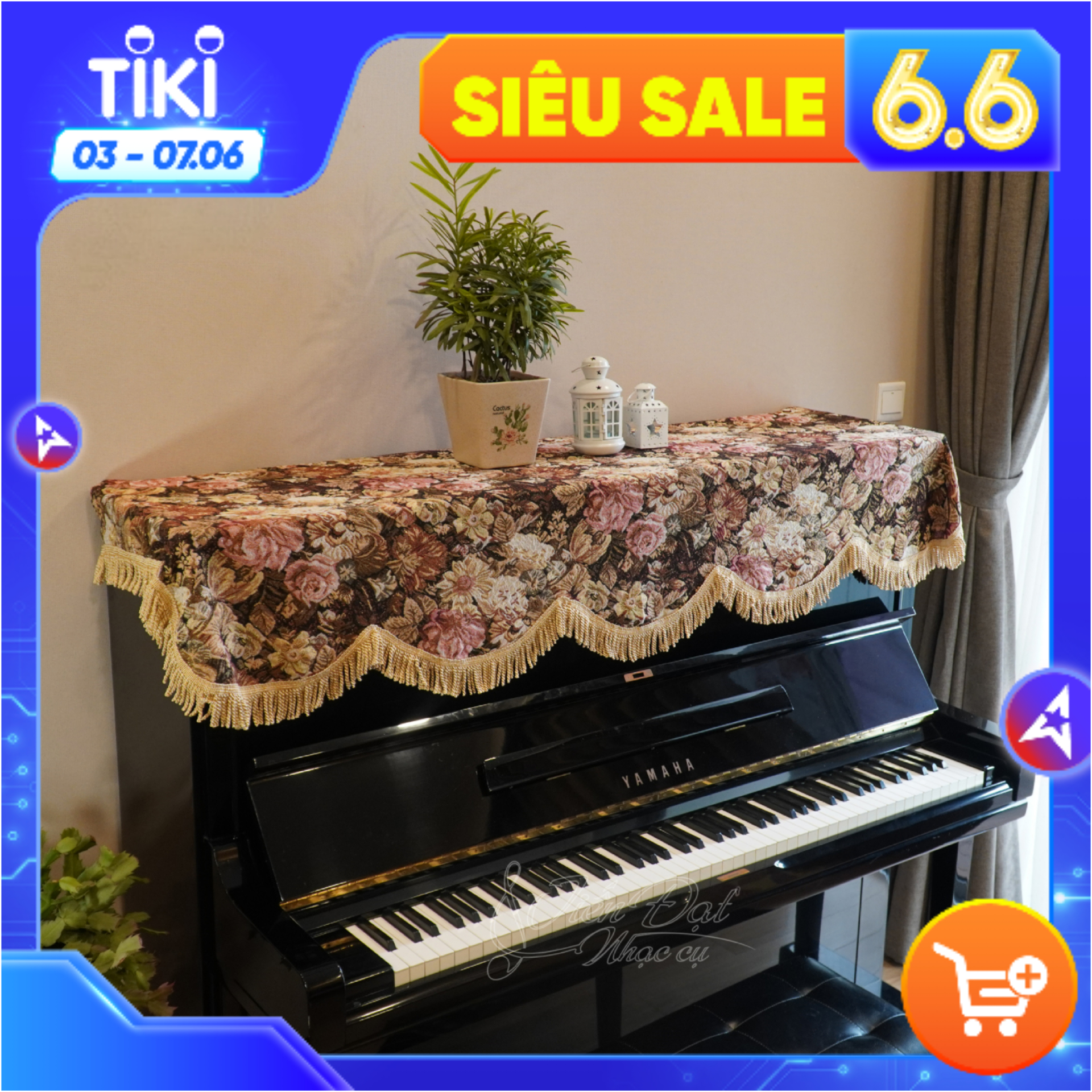 Khăn Phủ Nắp Đàn Piano Họa Tiết Hoa Hồng Nâu Vàng KU09