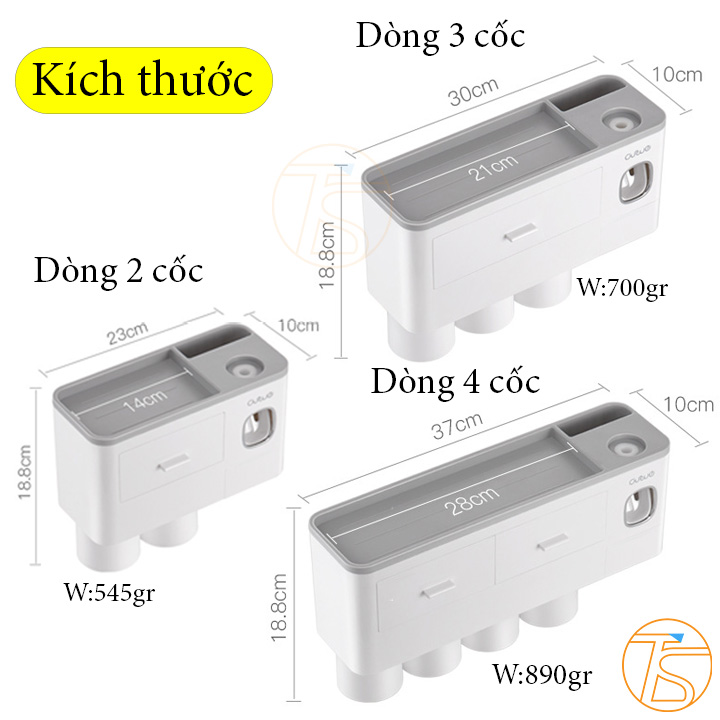 Kệ Nhả Kem Đựng Bàn Chải Đánh Răng Ouwe Kèm Theo Cốc Dán Tường Trong Nhà Tắm Loại 3 cốc và 4 Cốc