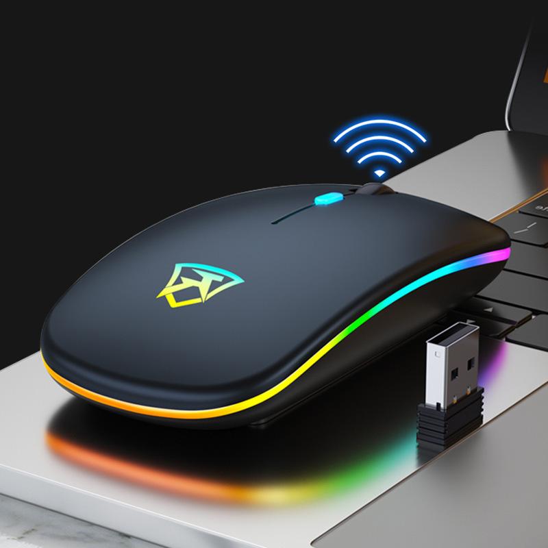 Chuột Không Dây Siêu Mỏng 2.4G Dạ Quang Tắt Công Tắc Im Lặng Nút Sạc Máy Tính Đa Năng