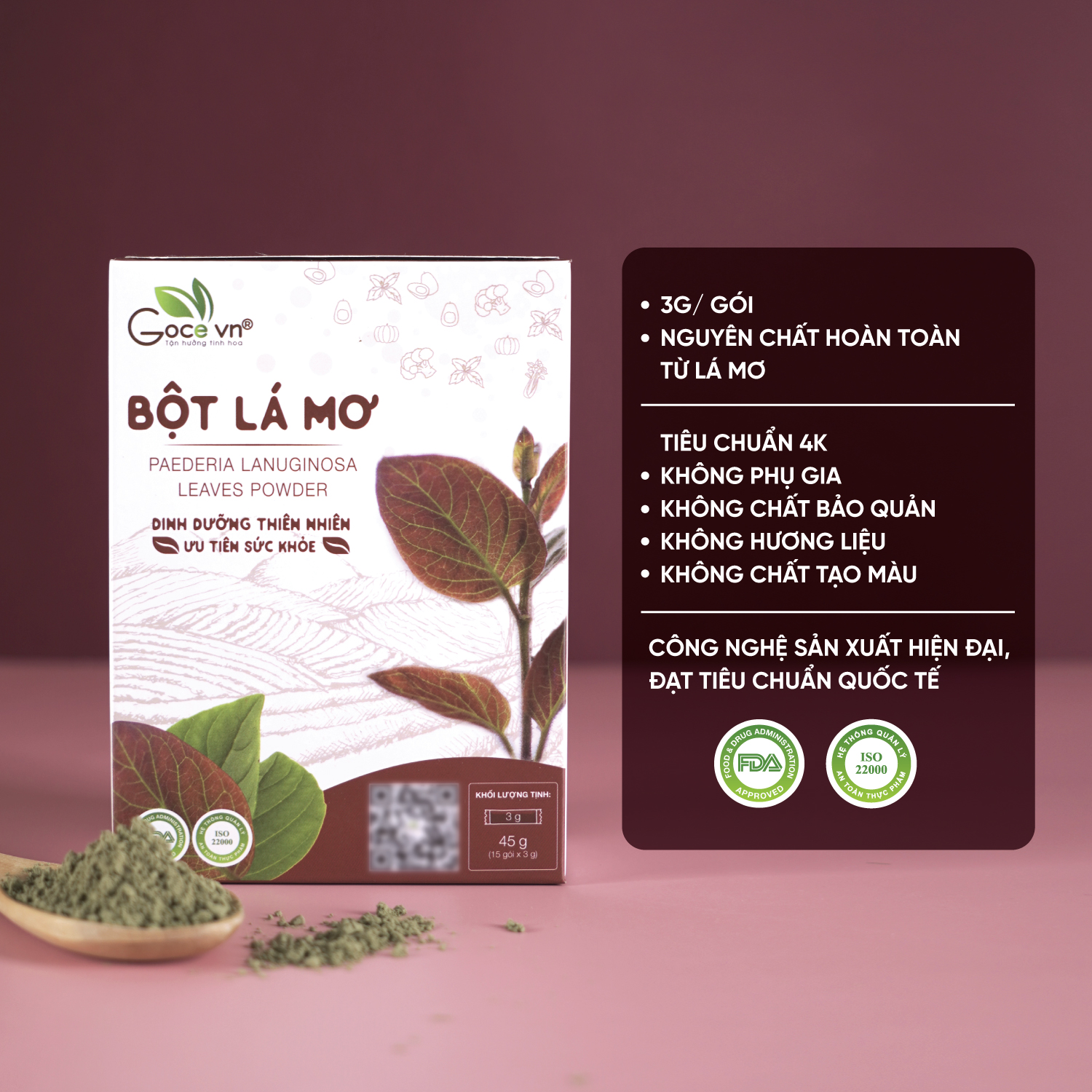 Bột lá mơ nguyên chất Goce - 45g (15 gói x 3g) ST