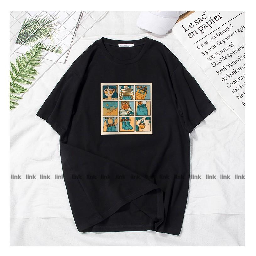 Áo thun unisex HOẠT HÌNH cute tay lỡ dáng rộng