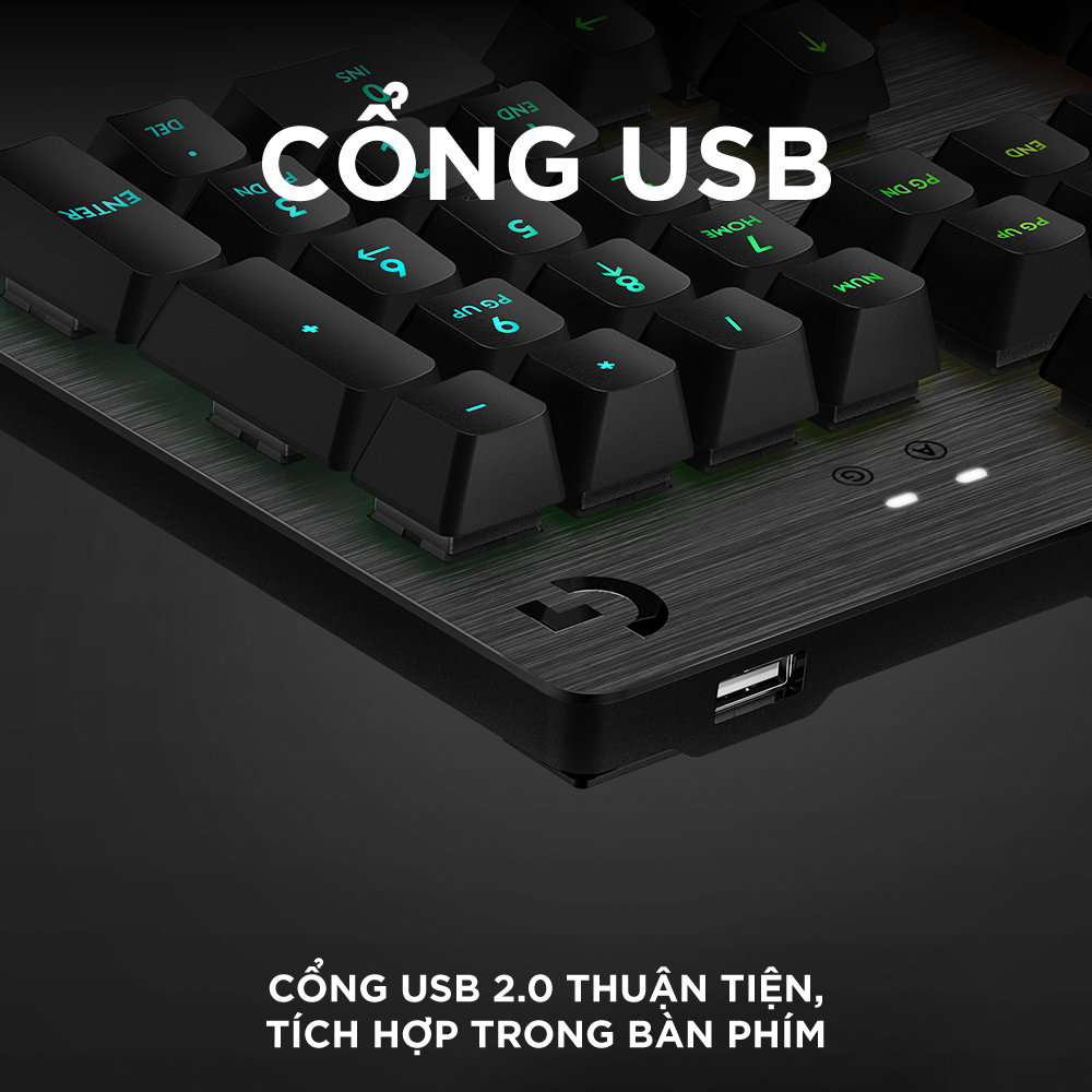 Bàn phím game cơ học Logitech G512 - RGB Lightsync, 3 loại GX Switch, vật liệu cải tiến, cổng USB 2.0 - Hàng Chính Hãng