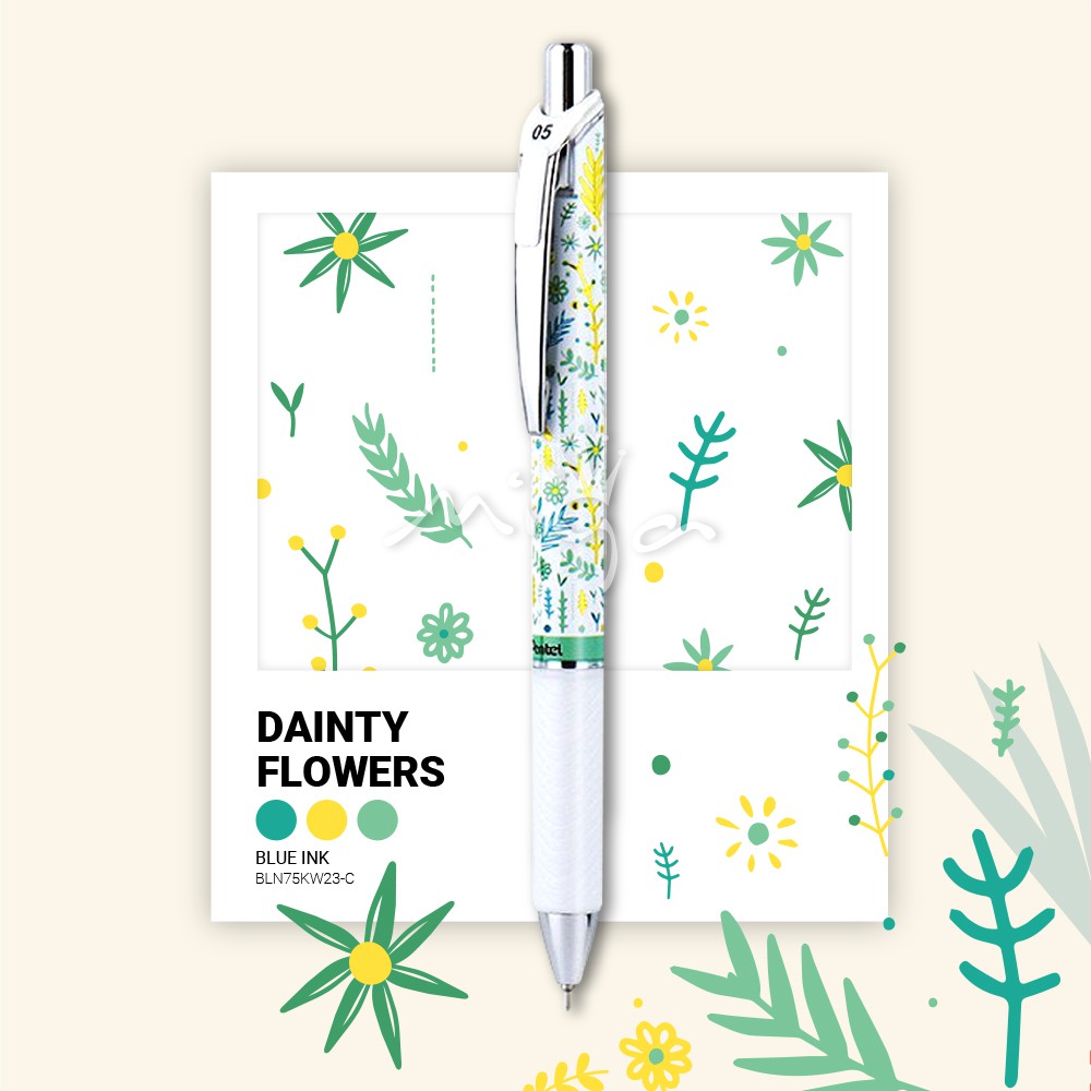 Bút gel Pentel EnerGel Kawaii - DAINTY FLORALS - Mực xanh dương (Blue)