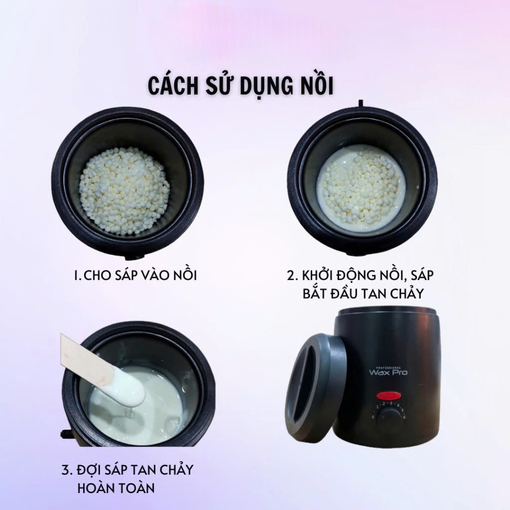 COMBO Nồi Nấu Sáp Wax Lông Nóng chống dính mini + 100g Sáp Wax Triệt lông + Chén + Mỡ Trăn tặng que wax