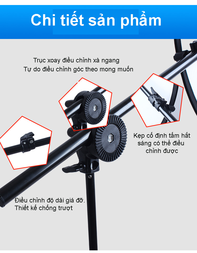 Tay boom treo tấm hắt sáng cho studio chuyên nghiệp, bộ gồm chân cao 2m, tay treo tấm hắt sáng 175cm