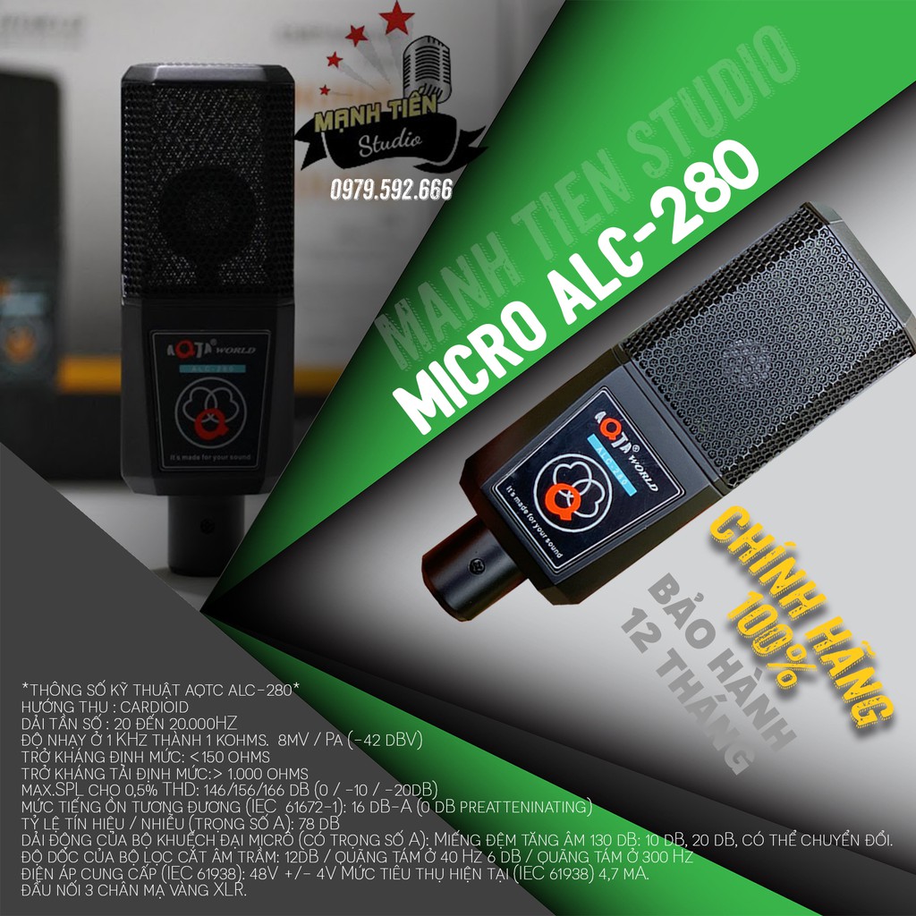 Combo thu âm, livestream Micro AQTA ALC-280, Sound card XOX K10 Jubilee - Kèm full phụ kiện kẹp micro, màng lọc, tai nghe, giá đỡ ĐT - Hỗ trợ thu âm, karaoke online chuyên nghiệp - Hàng nhập khẩu