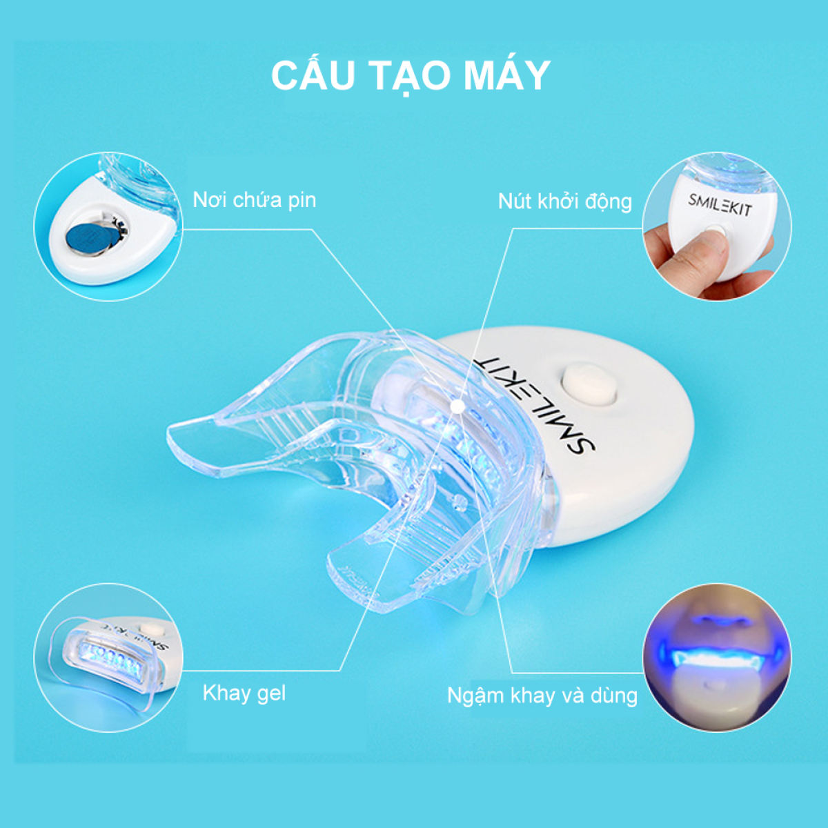 Máy Tẩy Trắng Răng Smile Kit Giúp Làm Trắng Răng Được Nha Sĩ Khuyên Dùng Công Dụng Tốt Như Miếng Dán Trắng Răng Baking Soda Trắng Răng Giúp Lấy Cao Răng Tại Nhà - Tặng Kem Đánh Răng Trắng Răng