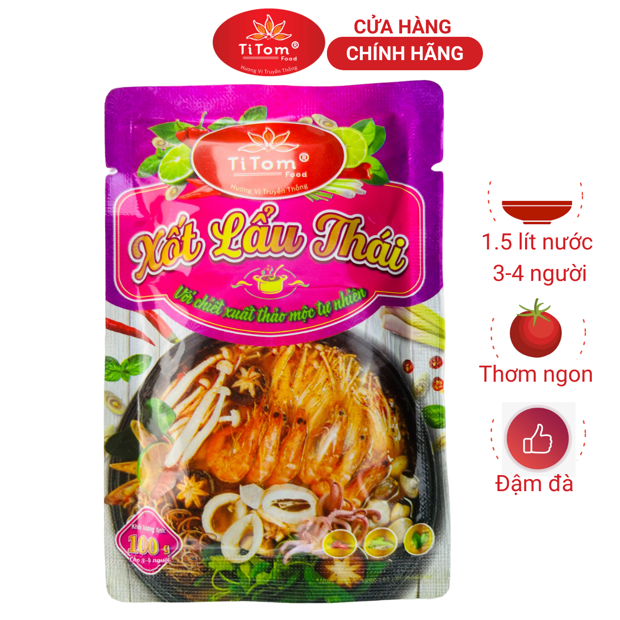 Xốt lẩu thái Titom gói 100g gia vị hoàn chỉnh dùng nấu lẩu thái mì chua cay