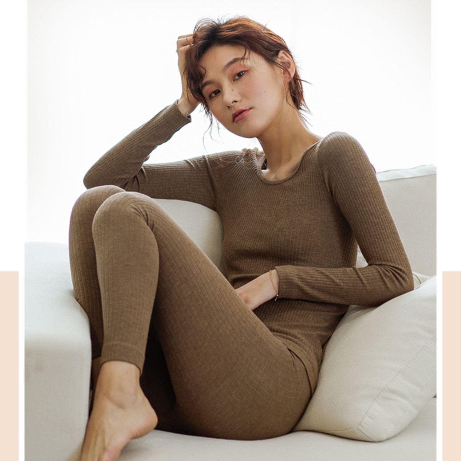 Bộ giữ nhiệt nữ mặc nhà thu đông Đẹp Rẻ - Bộ quần áo giữ nhiệt nữ henny roe màu hồng nâu đen xám dài tay