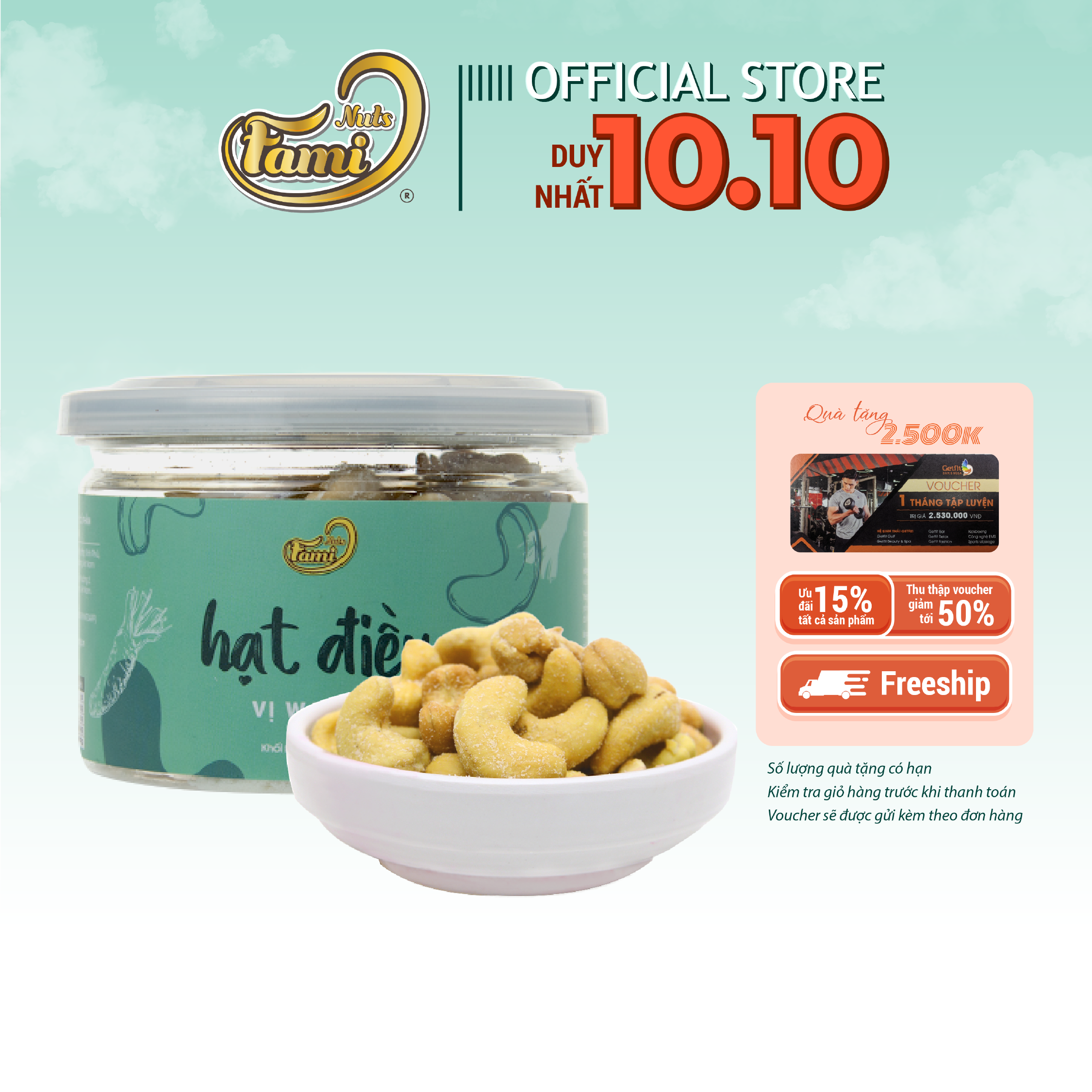 Hạt điều tẩm vị Wasabi hũ 120g thương hiệu FAMINUTS