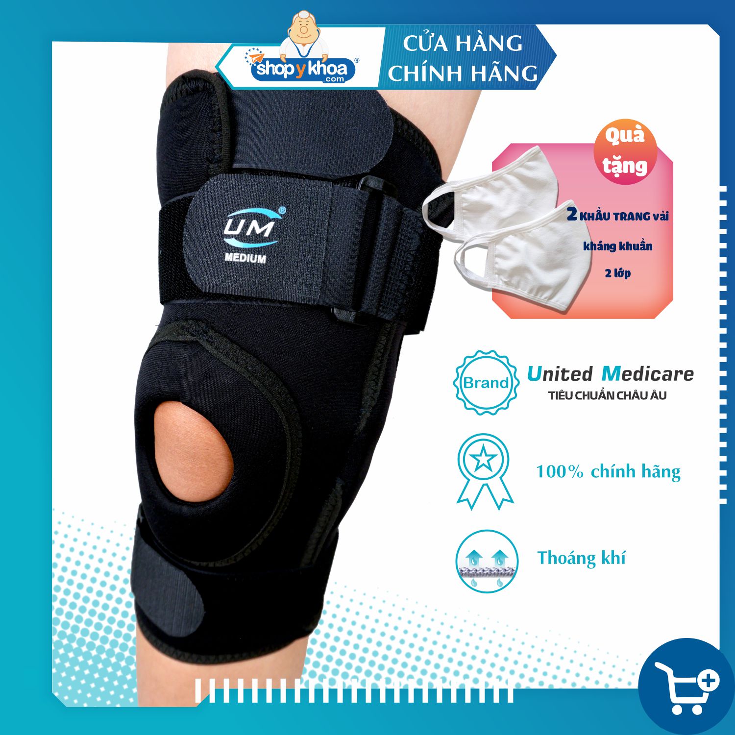 Bó gối đai dán có nẹp neoprene United Medicare (F12)