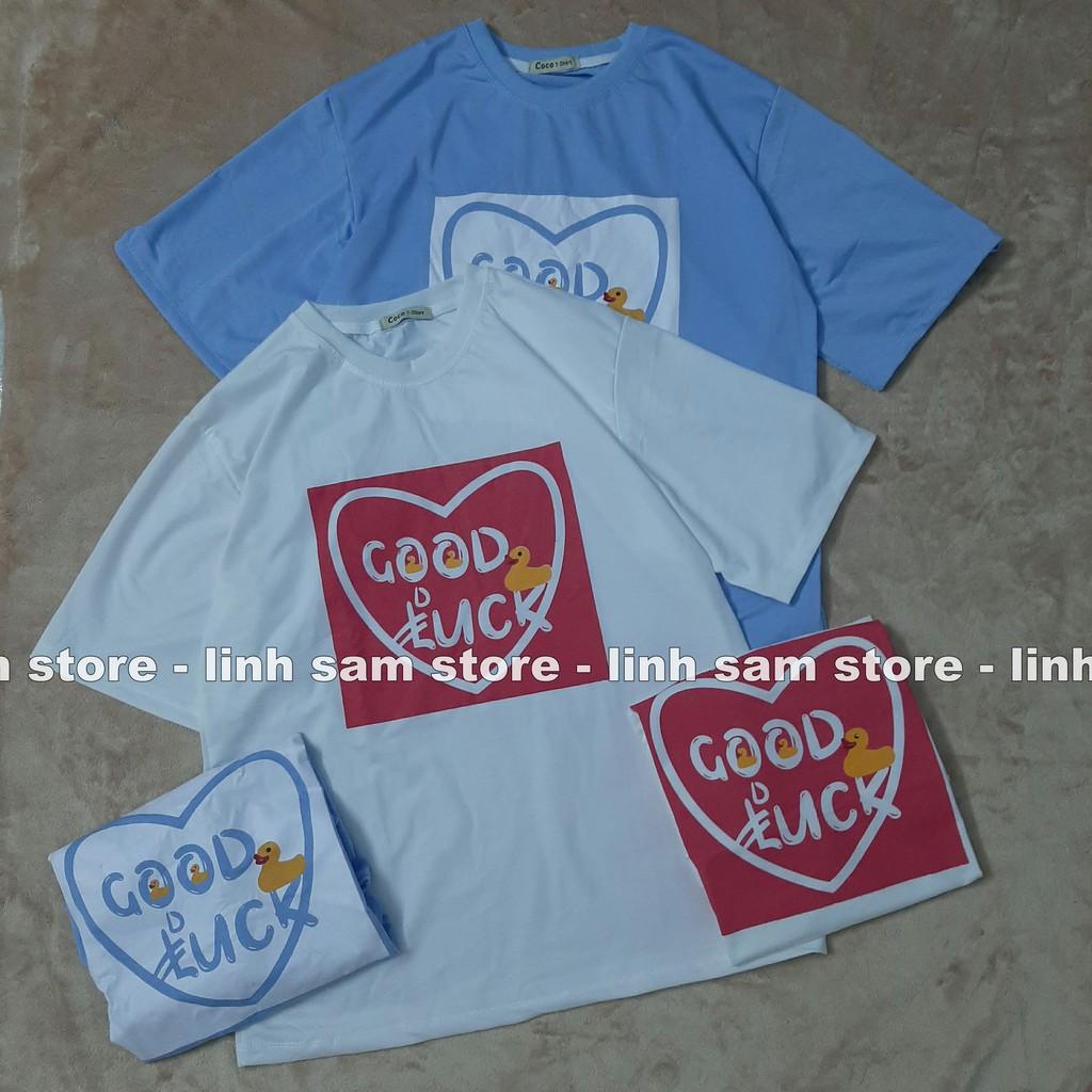 Áo thun nữ tay lỡ SAM CLO freesize phông form rộng dáng Unisex, mặc lớp, nhóm, couple hình TRÁI TIM chữ GOOD LUCK