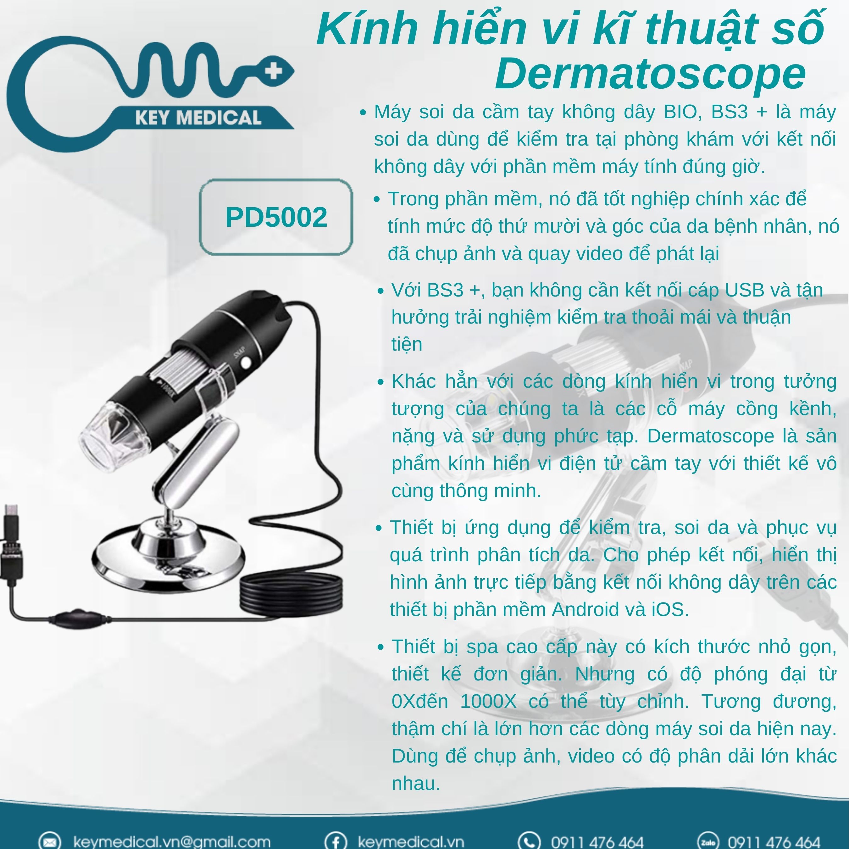 Kính hiển vi kỹ thuật số không dây Dermatoscope