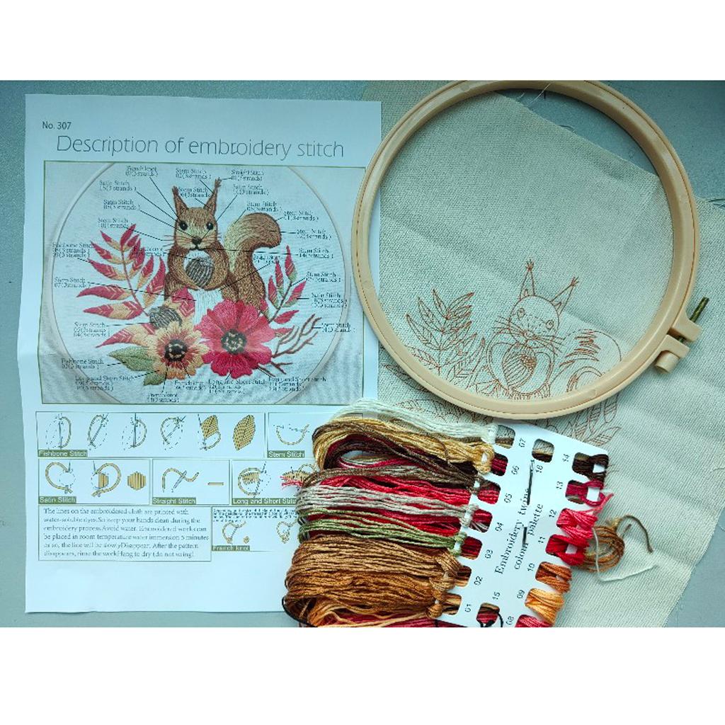 Flower Embroidery Starter Kit Hoop Pre-printed Cross Stitch Threads Needles Kits