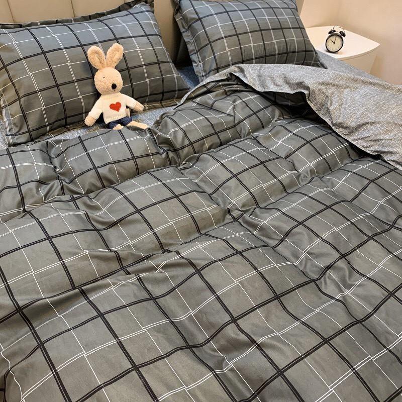 Bộ chăn ga Cotton Poly kẻ ô xám - Hàng nhập khẩu