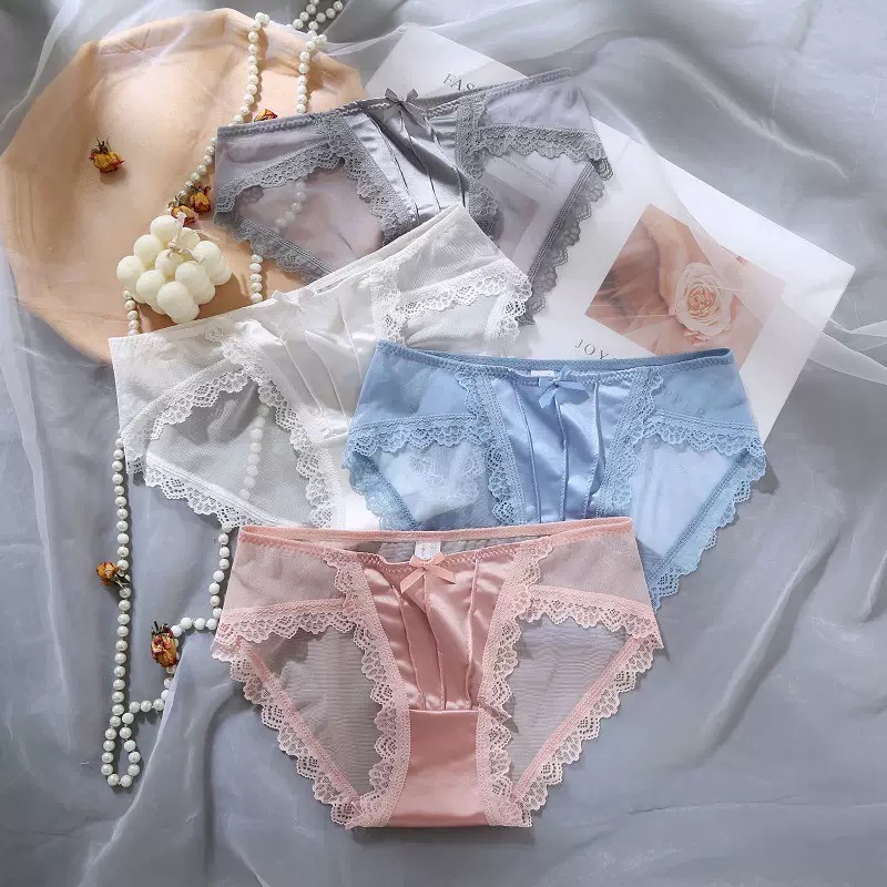 QUẦN LÓT LỤA SATIN CỔ ĐIỂN KIỂU PHÁP VẢI LƯỚI GỢI CẢM REN THUẦN KHIẾT TỪ 40-65KG DÀNH CHO NỮ