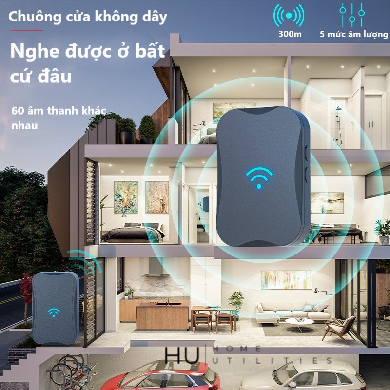 Chuông cửa không dây khoảng cách 300m xuyên tường, chống nước, 60 kiểu nhạc chuông - Home Utilities