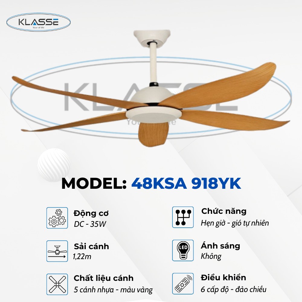 Quạt trần không đèn Klasse 48KSA 918YK hàng chính hãng
