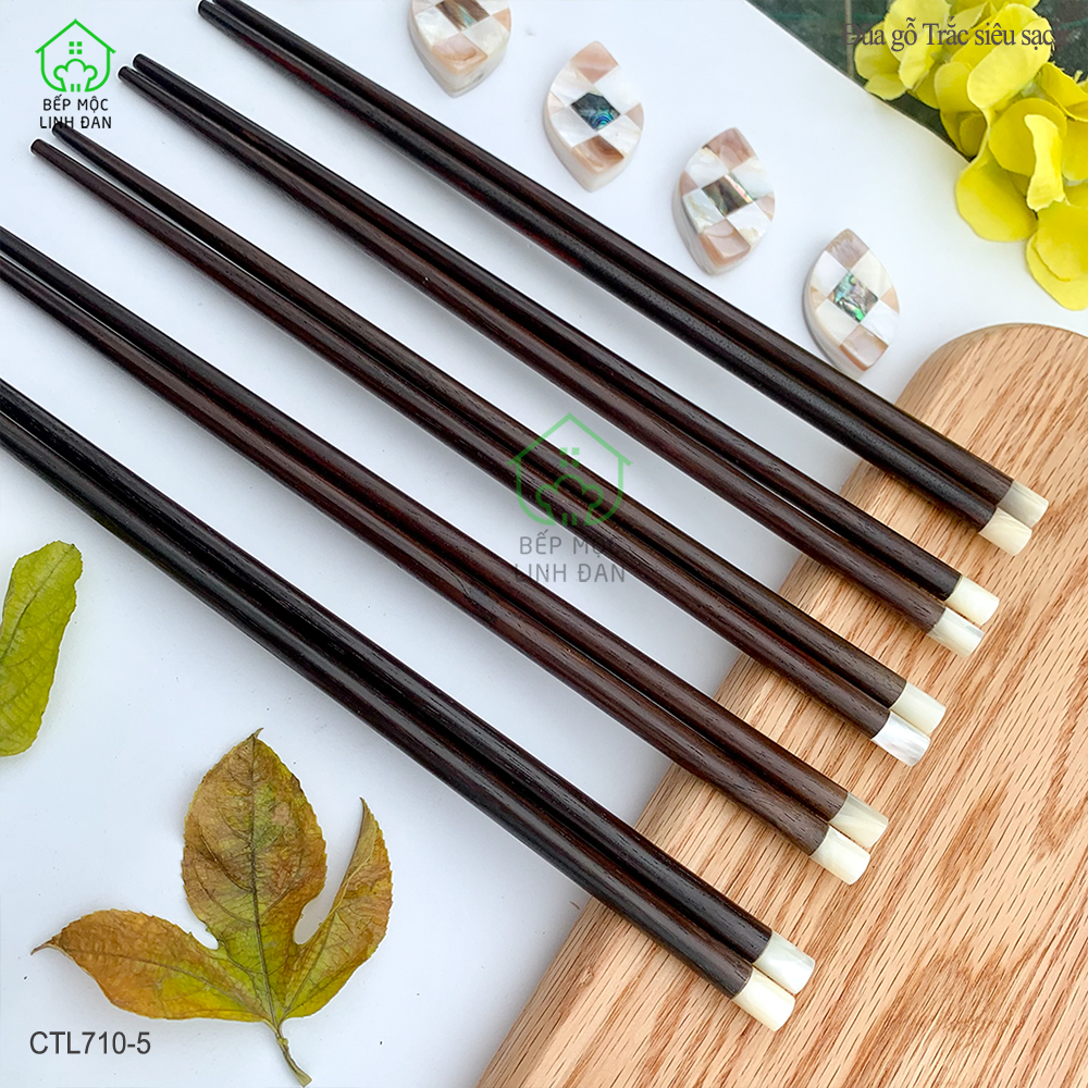 (5 Đôi) Đũa Gỗ Trắc Tự Nhiên Đầu Ốc Biển 1cm - Hàng Đẹp Siêu Sạch [CTL710-5]