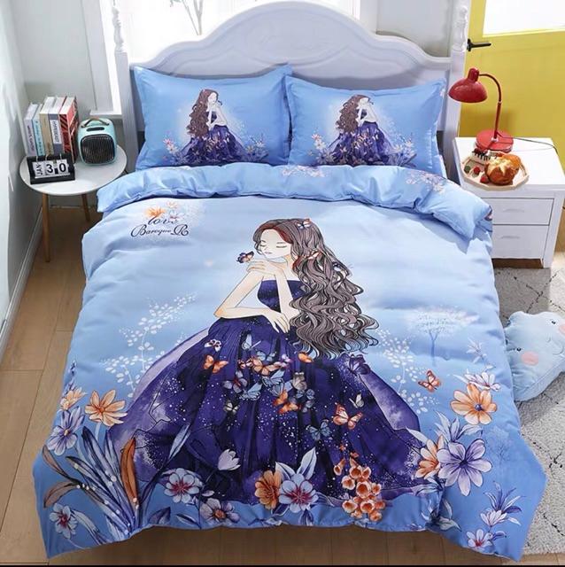 Set Chăn Ga Gối Cotton Tina Hàng Nhập Khẩu Cao cấp 4 Món Hoạt hình dành cho bé gái