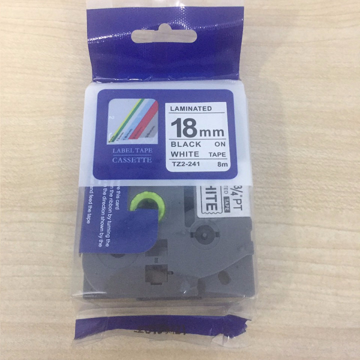 Combo 05 nhãn in TZ2-241 tiêu chuẩn - Chữ đen trên nền trắng 18mm - Hàng nhập khẩu