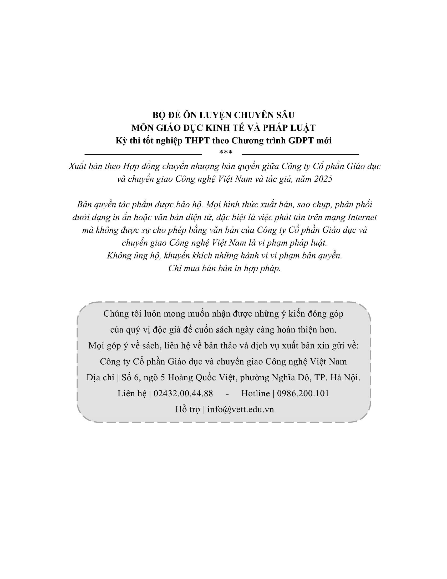 Sách - Bộ Đề Ôn Luyện Chuyên Sâu - Môn Giáo Dục Kinh Tế Và Pháp Luật - Kỳ Thi Tốt Nghiệp THPT Theo Chương Trình GDPT Mới