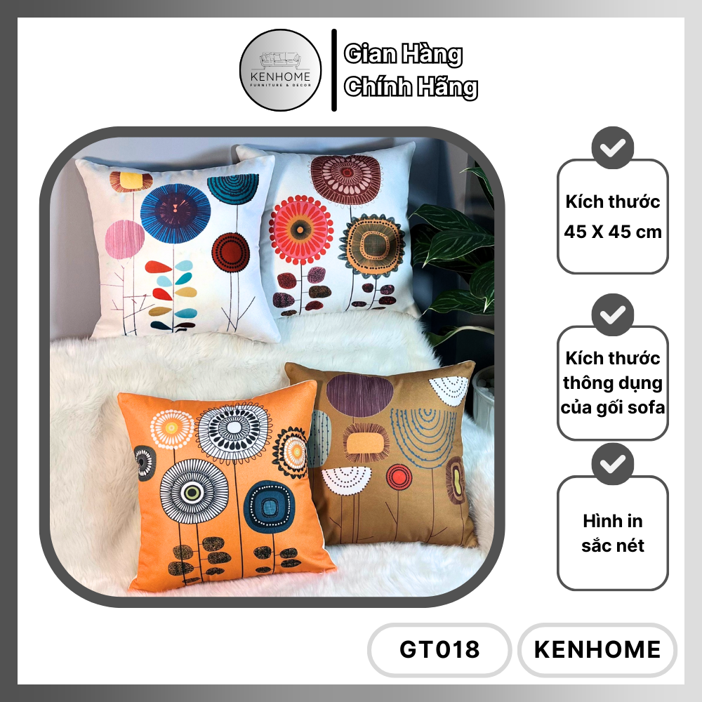 Gối Sofa Họa Tiết Bồ Công Anh - Gối Tựa Lưng Sofa Cổ Điển Dễ Trang Trí Không Gian Sống - Vải Bố Cao Cấp - Kích Thước 45x45cm