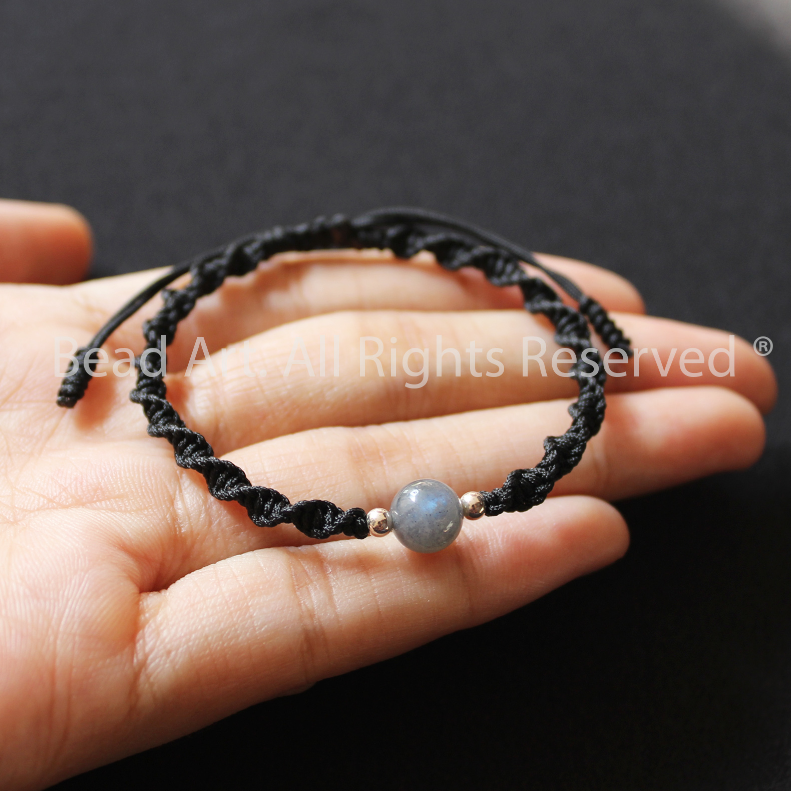 Vòng Tay Thắt Dây 7MM Đá Labradorite, Hắc Nguyệt Quang Ánh Cầu Vồng, Bạc 925, Vòng Tay Phong Thuỷ - Bead Art