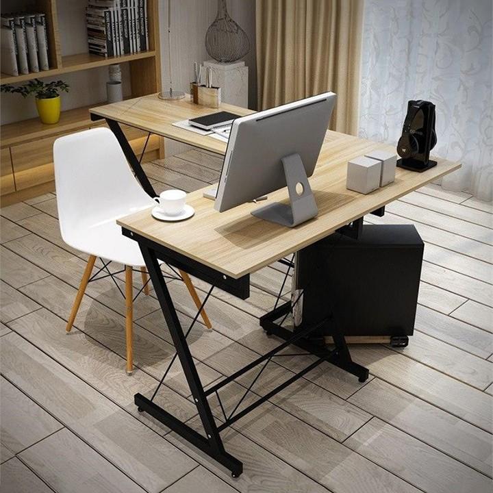 Bàn làm việc chữ L chân chéo gỗ cao cấp, bàn góc chữ L phong cách hiện đại kích thước 120x100x48