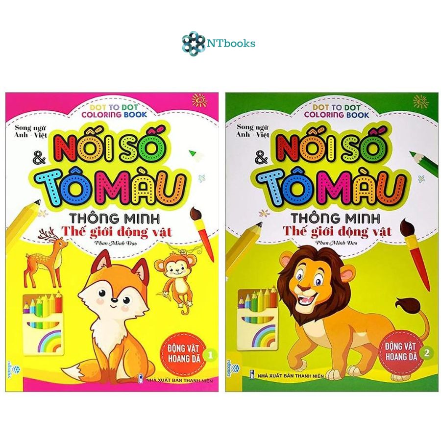 Combo 2 cuốn Nối Số Và Tô Màu Thông Minh: Thế Giới Động Vật - Động Vật Hoang Dã Tập 1 + Tập 2