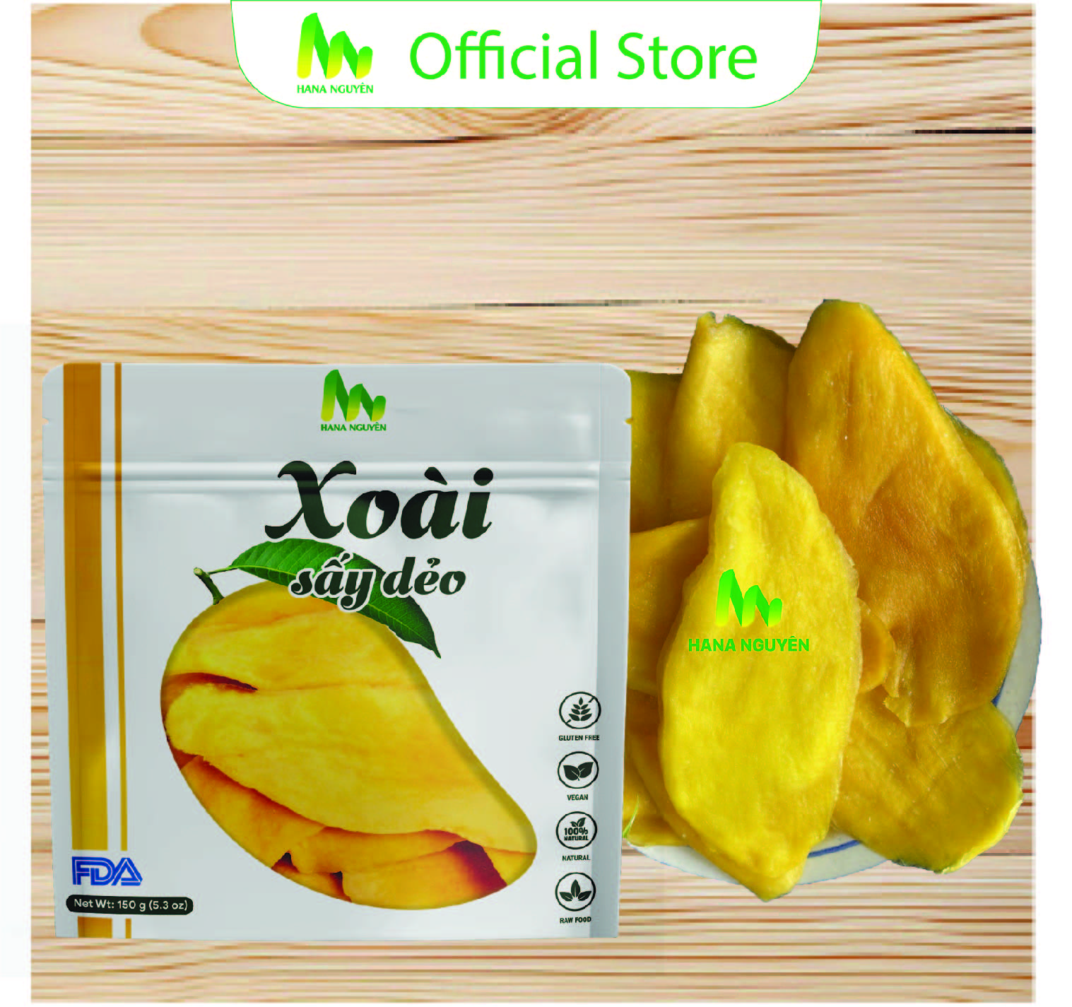 Xoài sấy dẻo HANA NGUYÊN, vị chua ngọt tự nhiên, 150g