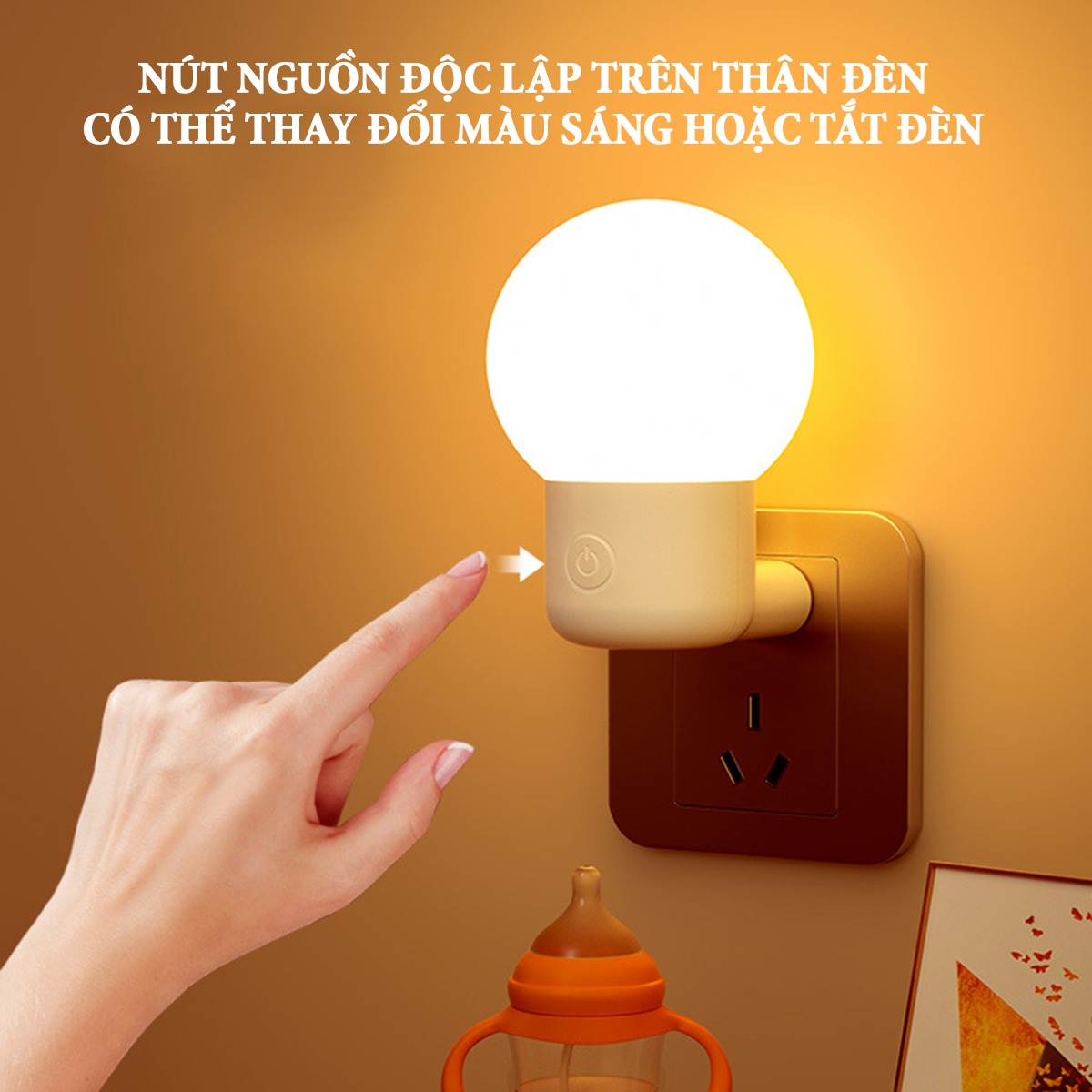 Đèn cảm ứng ánh sáng tự động bật sáng khi trời tối, đèn tắt khi trời sáng, ánh sáng 2 màu tùy chọn công suất 3W, phích cắm dẹp 2 chân