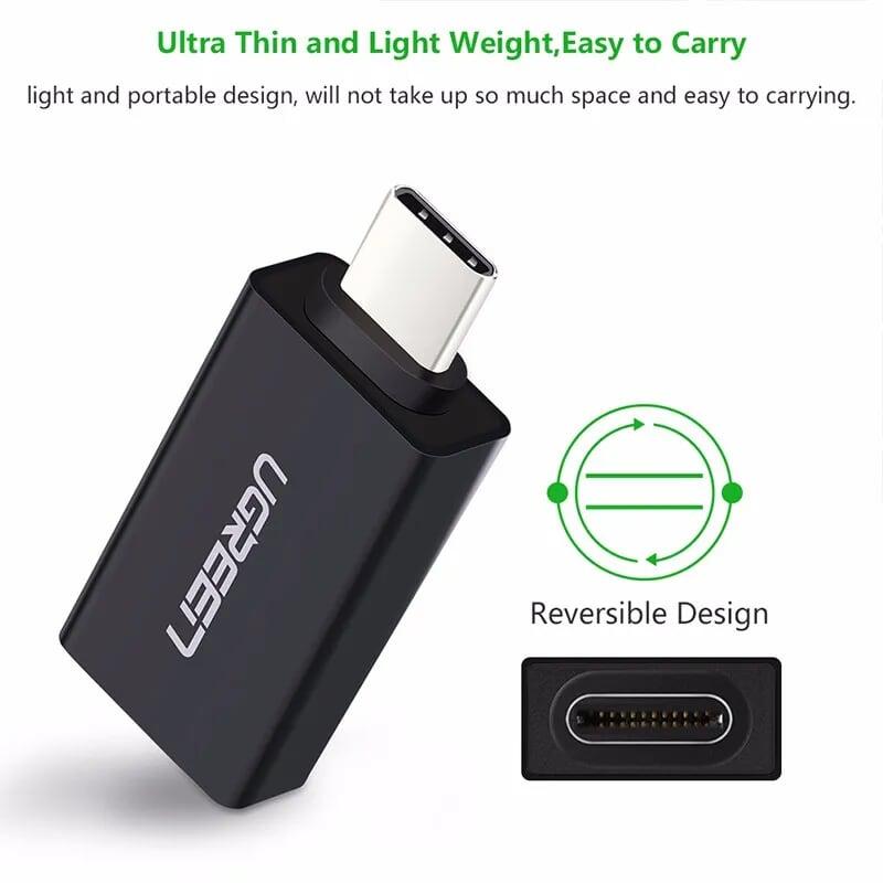 Ugreen UG20808US173TK Màu Đen Đầu chuyển đổi TYPE C sang USB 3.0 vỏ nhựa ABS - HÀNG CHÍNH HÃNG