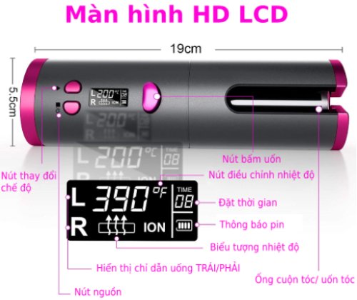 Máy uốn tóc tự động không dây chuẩn FDA 6 cấp độ nhiệt màn hình LCD