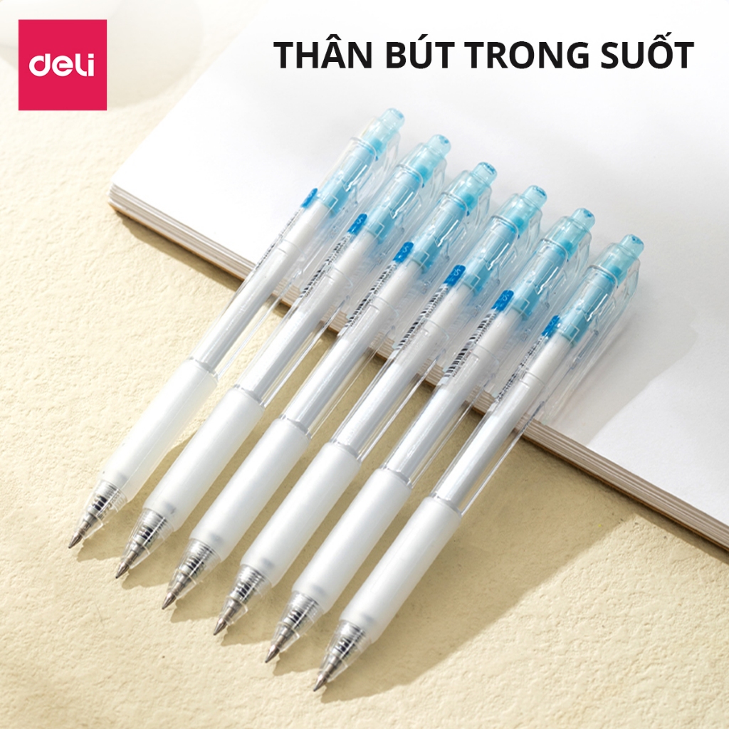 Combo 5 Bút gel Deli EG057 ngòi 0.5mm - Mực xanh, đen, mực viết trơn tru dùng viết sổ caligraphy