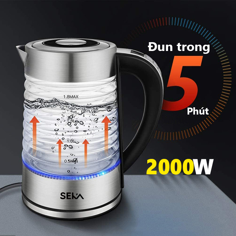 Ấm Siêu Tốc Thủy Tinh SEKA SK2829T 2.2L - Hàng Chính Hãng