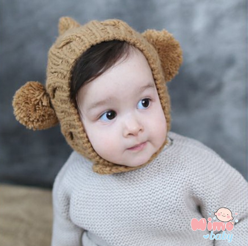 Mũ len trẻ em (1-4y) - Len thừng tai bông ML01