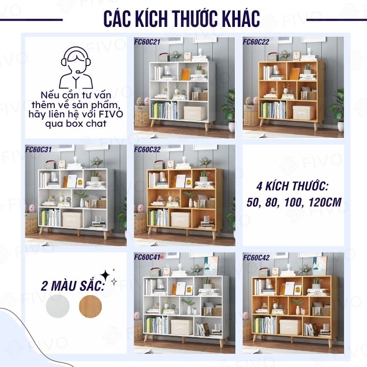 Kệ Sách Cho Bé Gỗ MDF FIVO FB60 (50 x 24 x 92cm) Dễ Lắp Ráp (Có Kèm Tấm Lưng) - Hàng Chính Hãng - Màu Vân Gỗ Nhạt