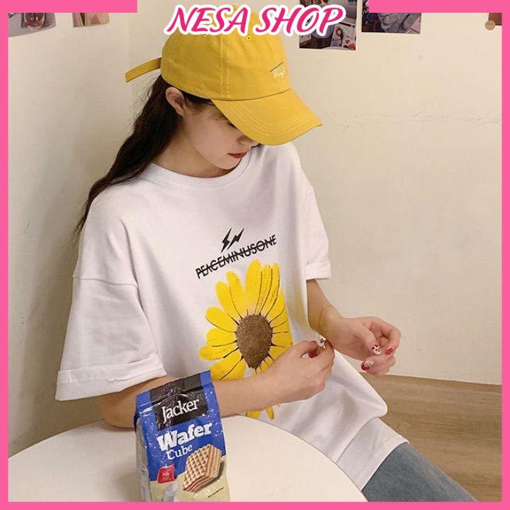 Áo thun nam nữ form rộng, Áo phông tay lỡ, chất liệu thun cotton co giãn, áo unisex in họa tiết Hoa Cúc, NeSa Shop