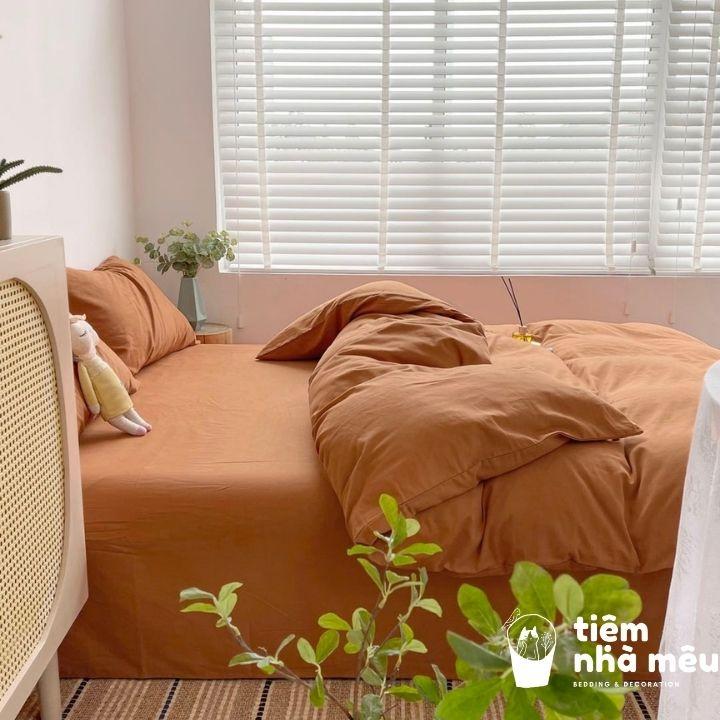 Bộ Vỏ Chăn Ga Gối Cotton Đũi 1m6/1m8/2m - Tiệm Nhà MêuSet 4 Món Cotton Đũi Màu Nâu Cam Siêu Mềm Mịn Cao Cấp Nhập Khẩu
