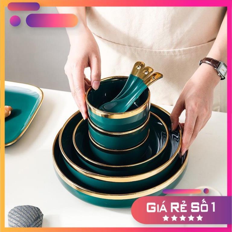 Bộ bát đĩa cao cấp,chén Đĩa decor đẹp BX-26 món viền vàng các màu phong cách Bắc Âu